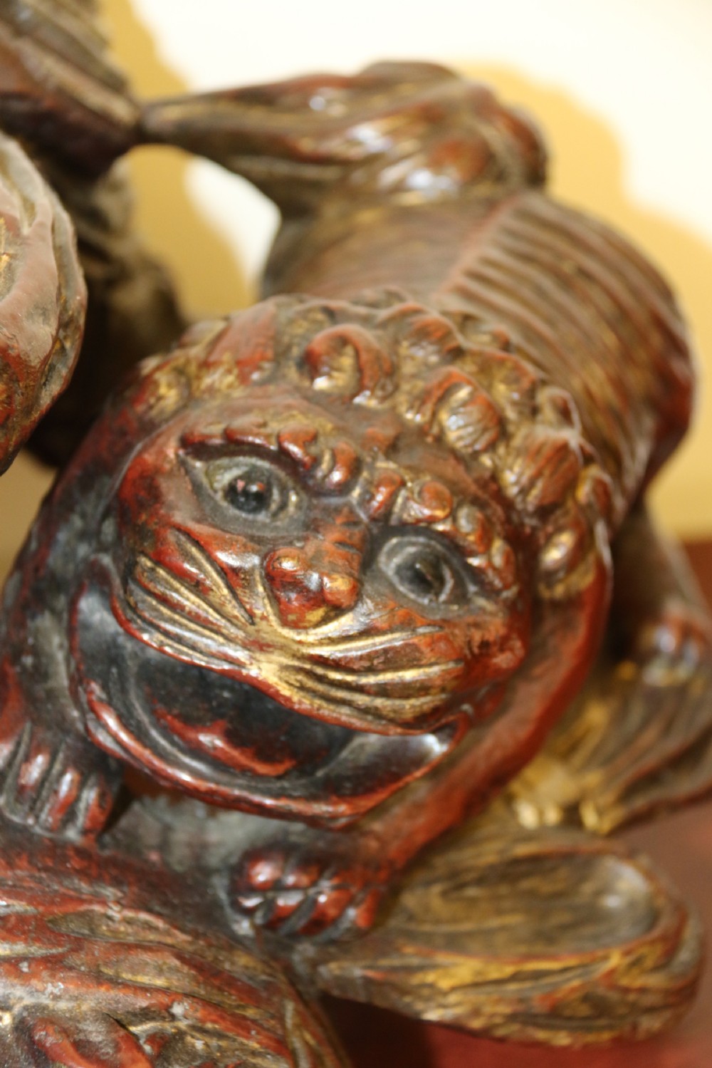 A rare pair of Chinese Mythical Beasts/Dogs of Foo on Stands View IV