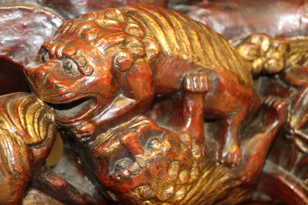 A rare pair of Chinese Mythical Beasts/Dogs of Foo on Stands View VI