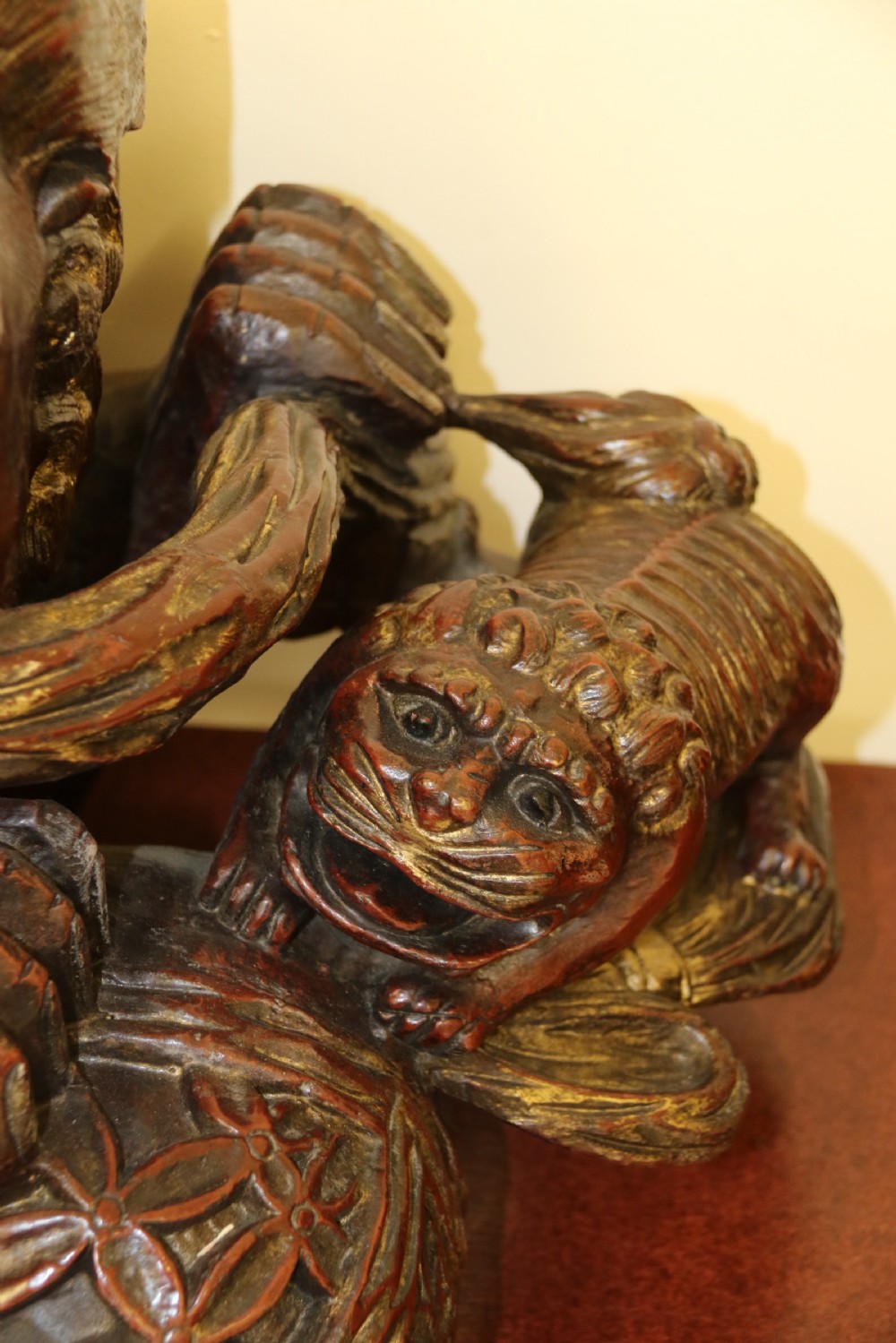 A rare pair of Chinese Mythical Beasts/Dogs of Foo on Stands View IX