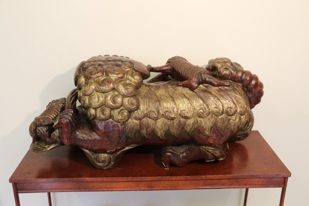 A rare pair of Chinese Mythical Beasts/Dogs of Foo on Stands View XIV