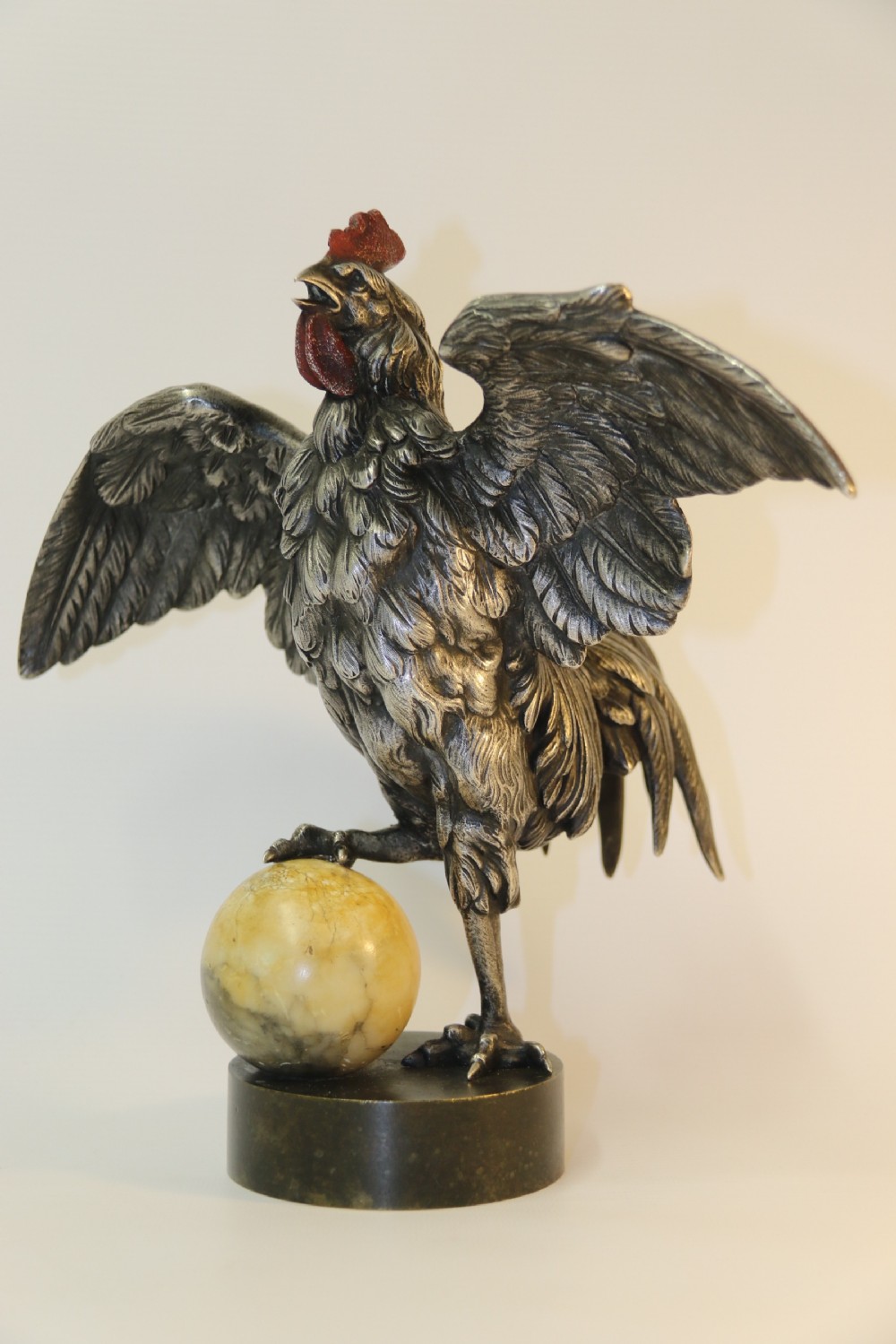 A Silvered and Electrified Bronze study of a Cockerel, Early 20th Century