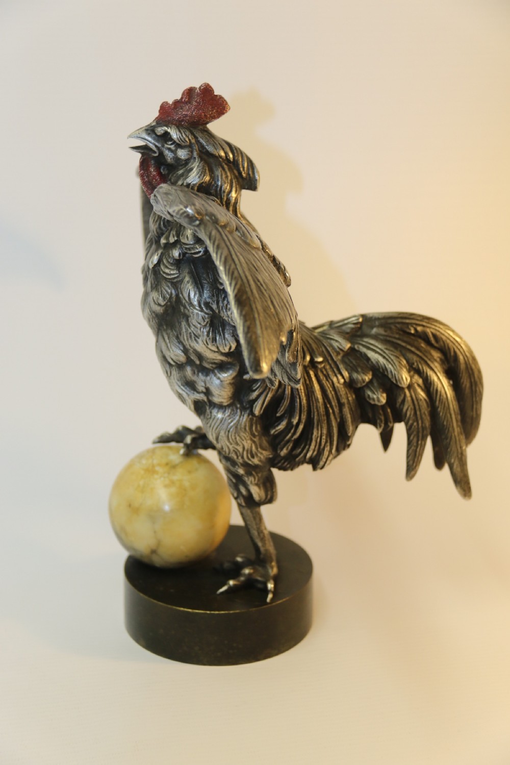 A Silvered and Electrified Bronze study of a Cockerel, Early 20th Century View II