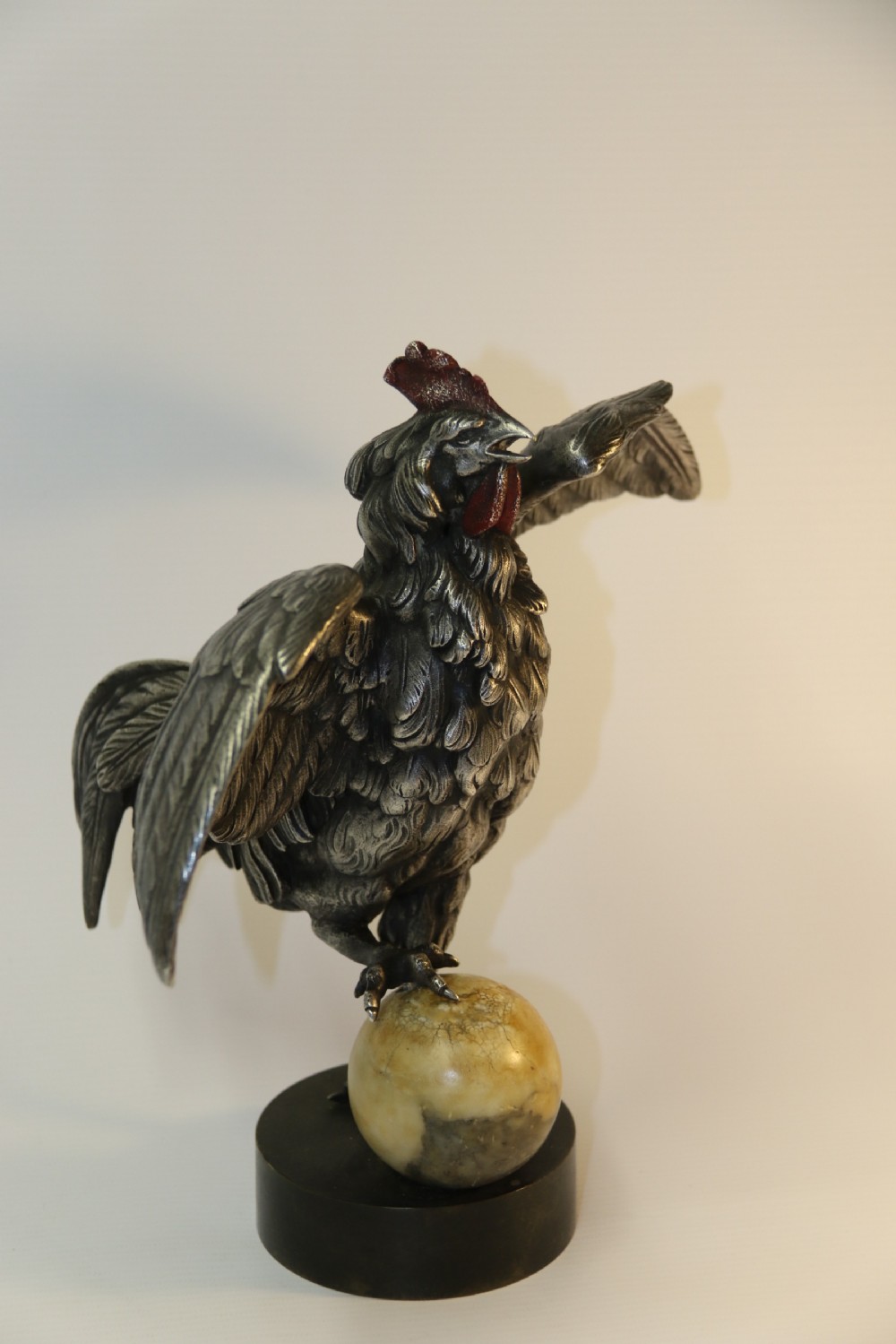 A Silvered and Electrified Bronze study of a Cockerel, Early 20th Century View VII