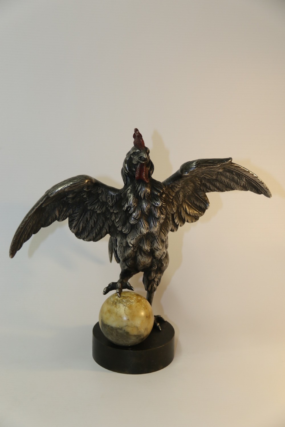 A Silvered and Electrified Bronze study of a Cockerel, Early 20th Century View VIII