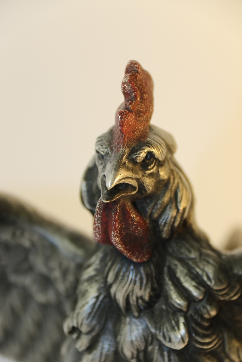 A Silvered and Electrified Bronze study of a Cockerel, Early 20th Century View X