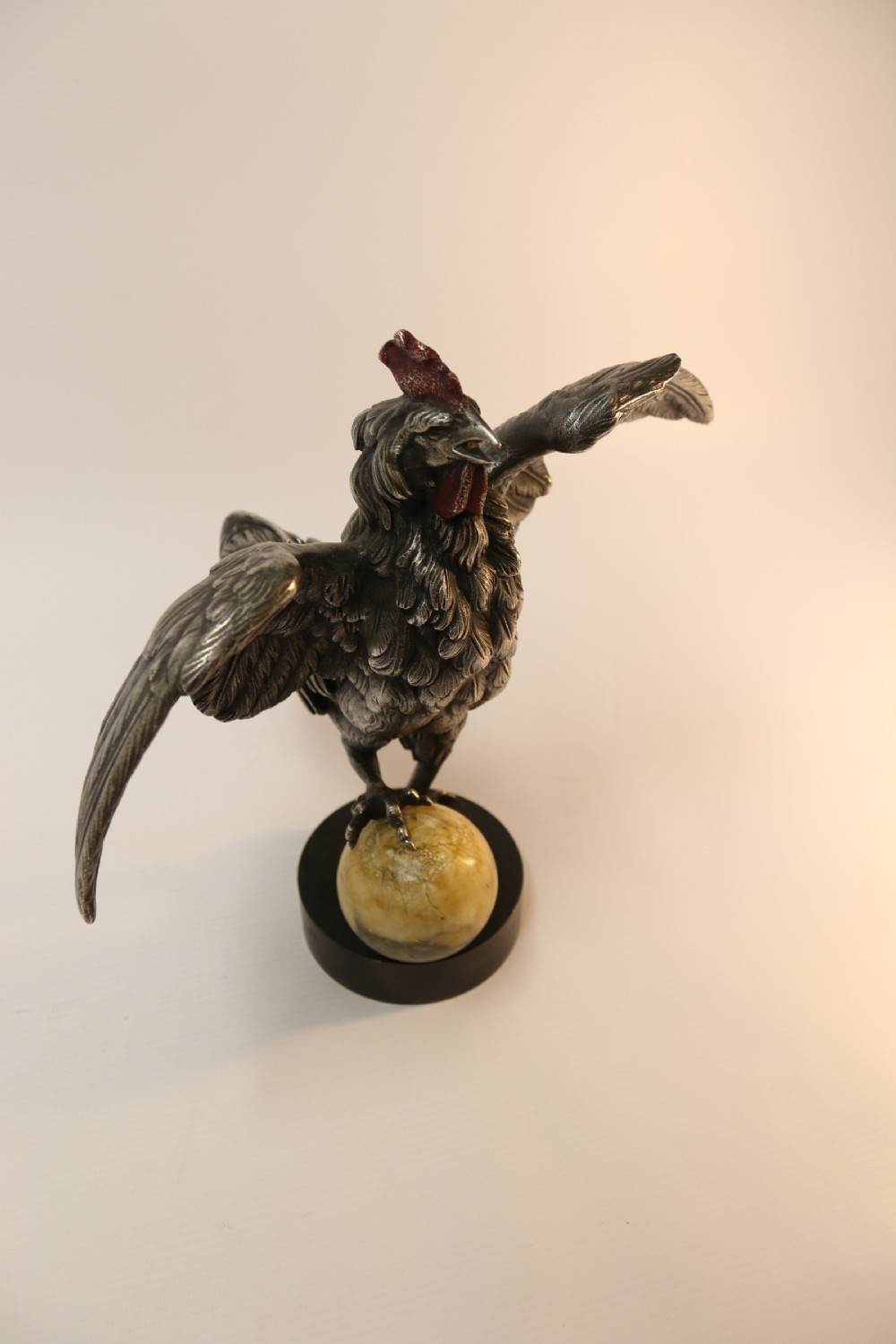 A Silvered and Electrified Bronze study of a Cockerel, Early 20th Century View XVI