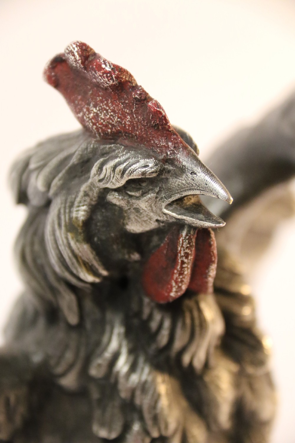 A Silvered and Electrified Bronze study of a Cockerel, Early 20th Century View XVII