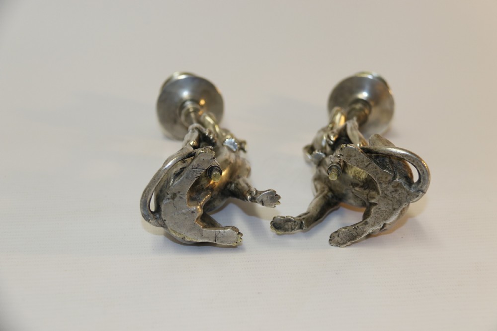 A pair of English Novelty Grey Hound Candlesticks, Silvered Bronze View IX