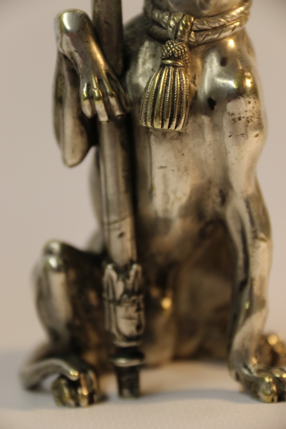 A pair of English Novelty Grey Hound Candlesticks, Silvered Bronze View XIII