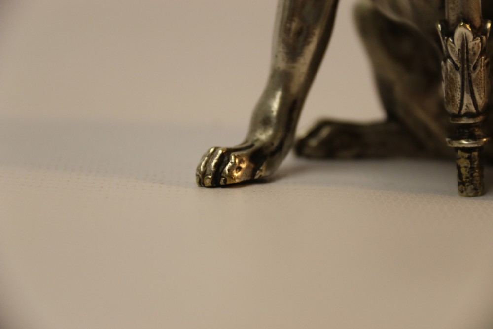 A pair of English Novelty Grey Hound Candlesticks, Silvered Bronze View XVI