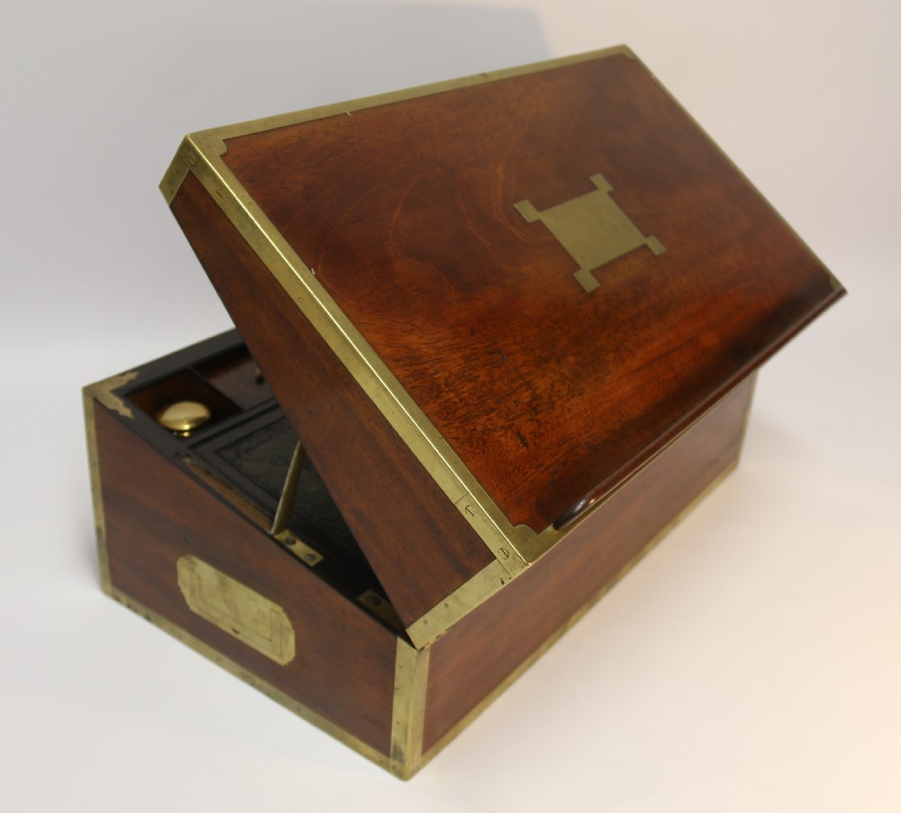 English early 19th C Brass Mounted Campaign Writing Box