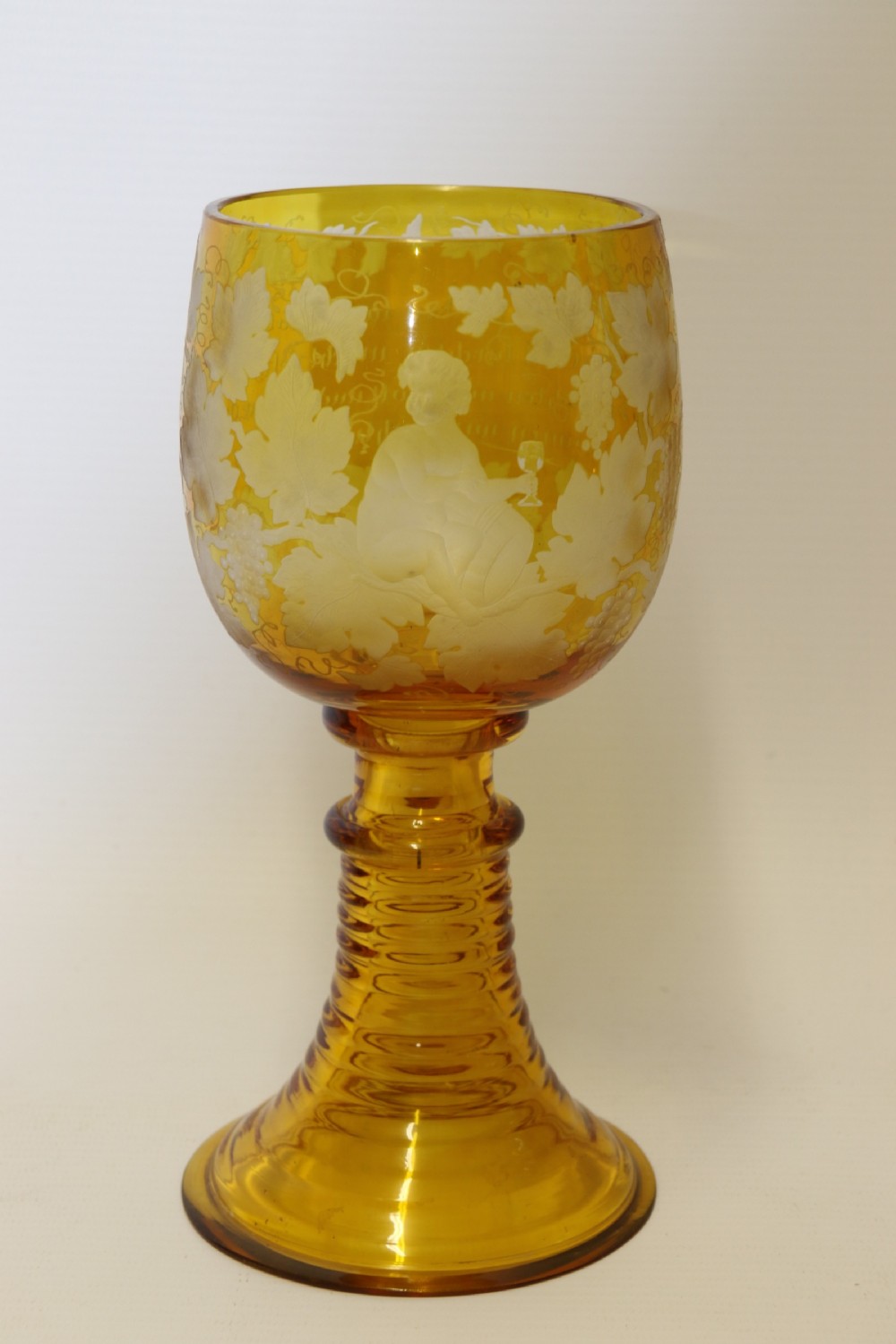 A German Amber Glass engraved Goblet View VII