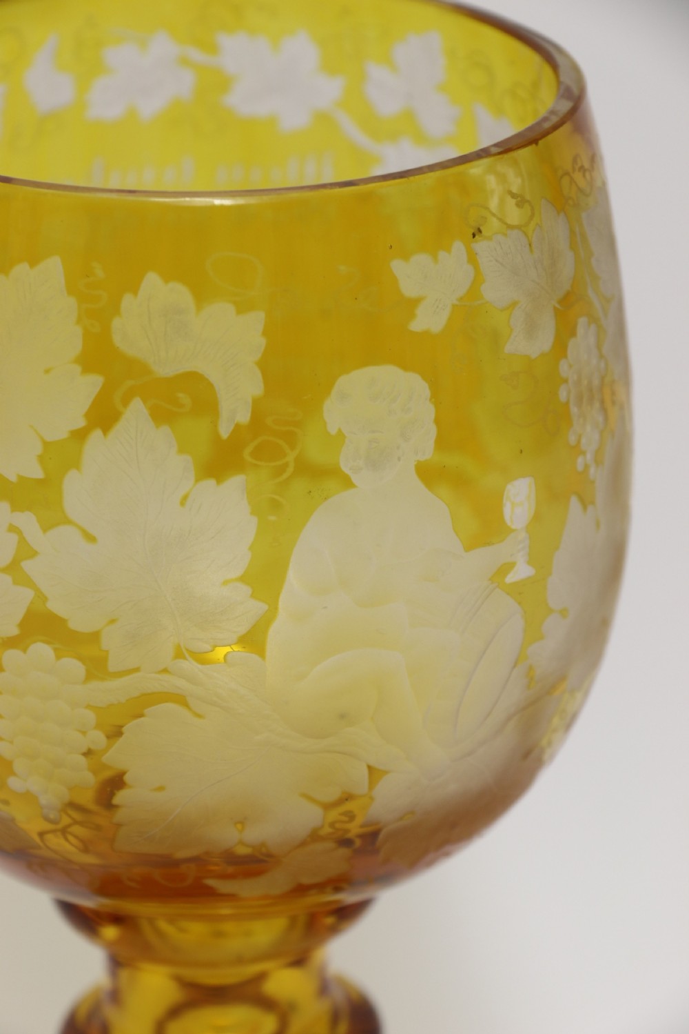 A German Amber Glass engraved Goblet View VIII