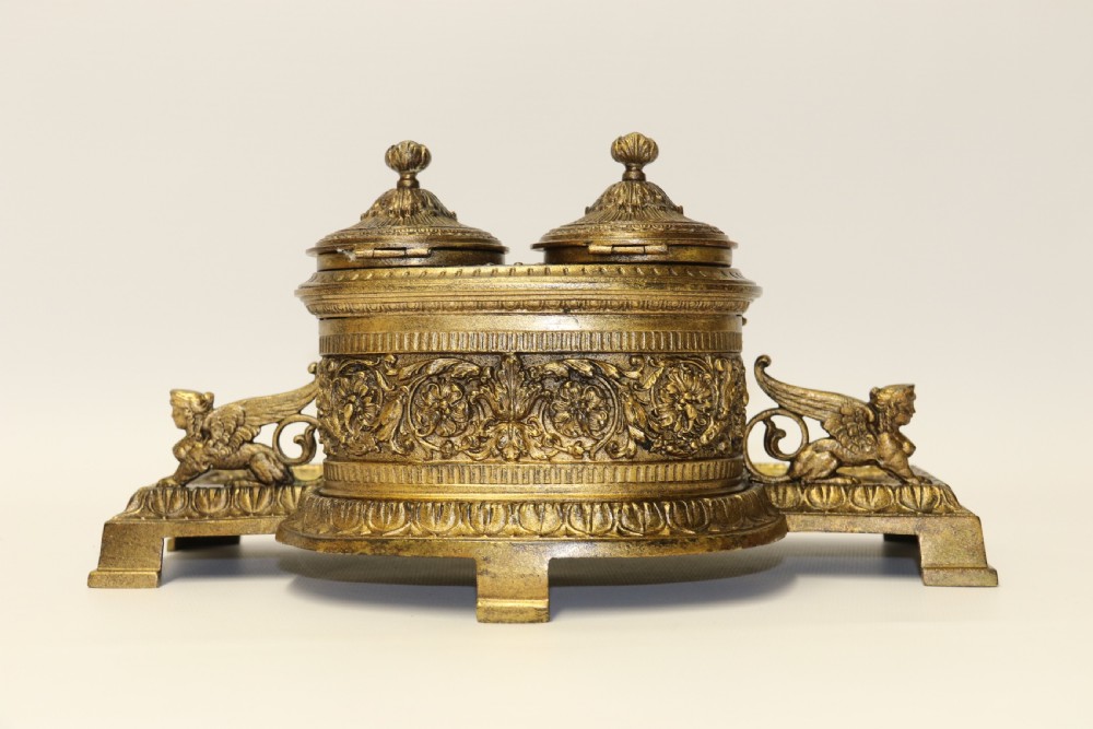 An early 19th century bronze Grecian pen and ink stand View III