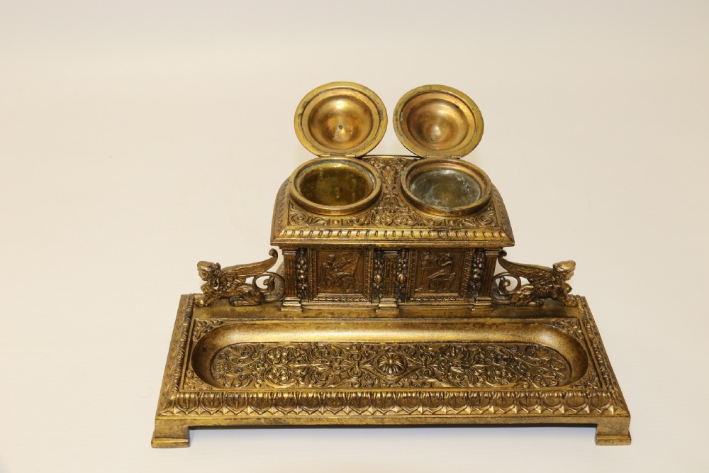 An early 19th century bronze Grecian pen and ink stand View IX