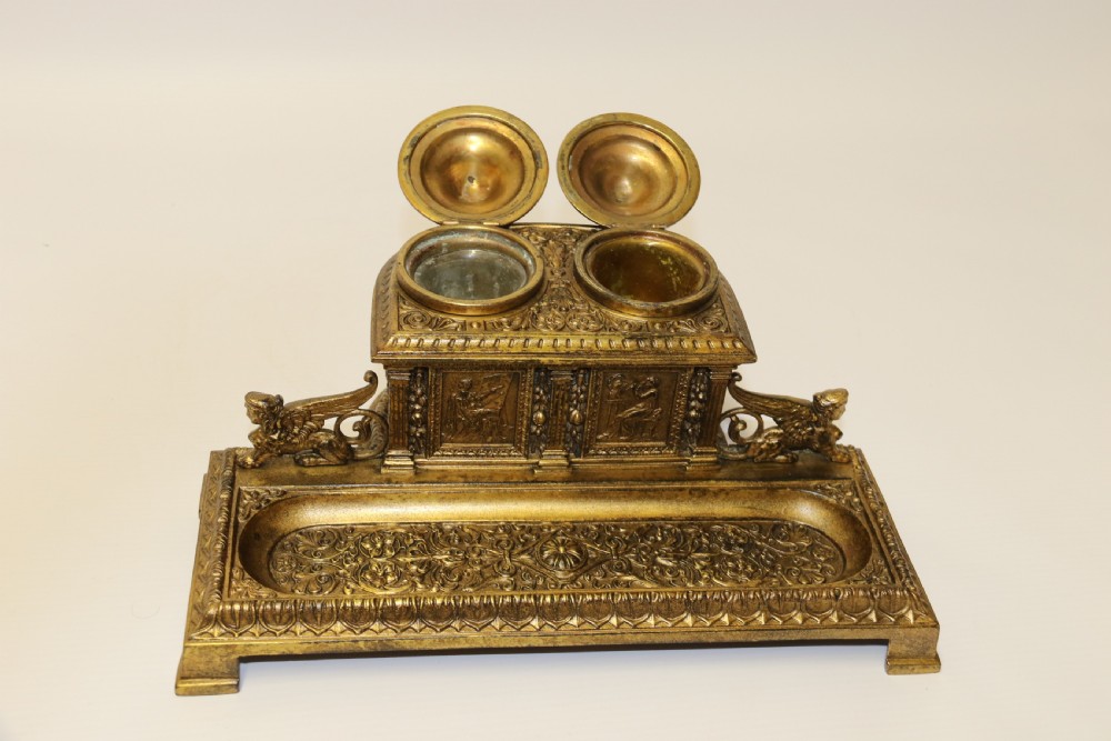 An early 19th century bronze Grecian pen and ink stand View X