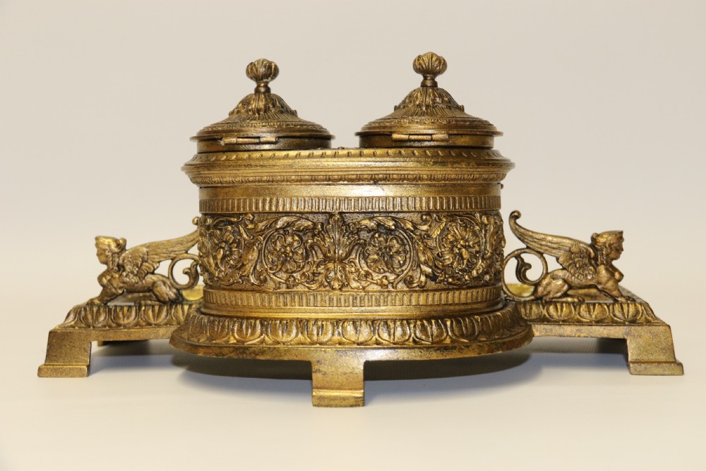 An early 19th century bronze Grecian pen and ink stand View XIII