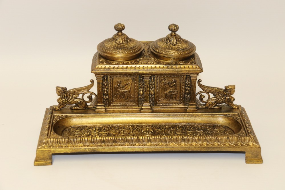 An early 19th century bronze Grecian pen and ink stand View XVI