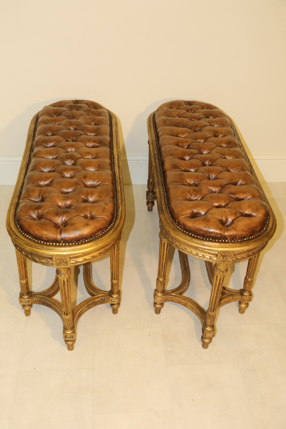 Pair of 19 C French Carved Giltwood Window Seats or Stools  View XI