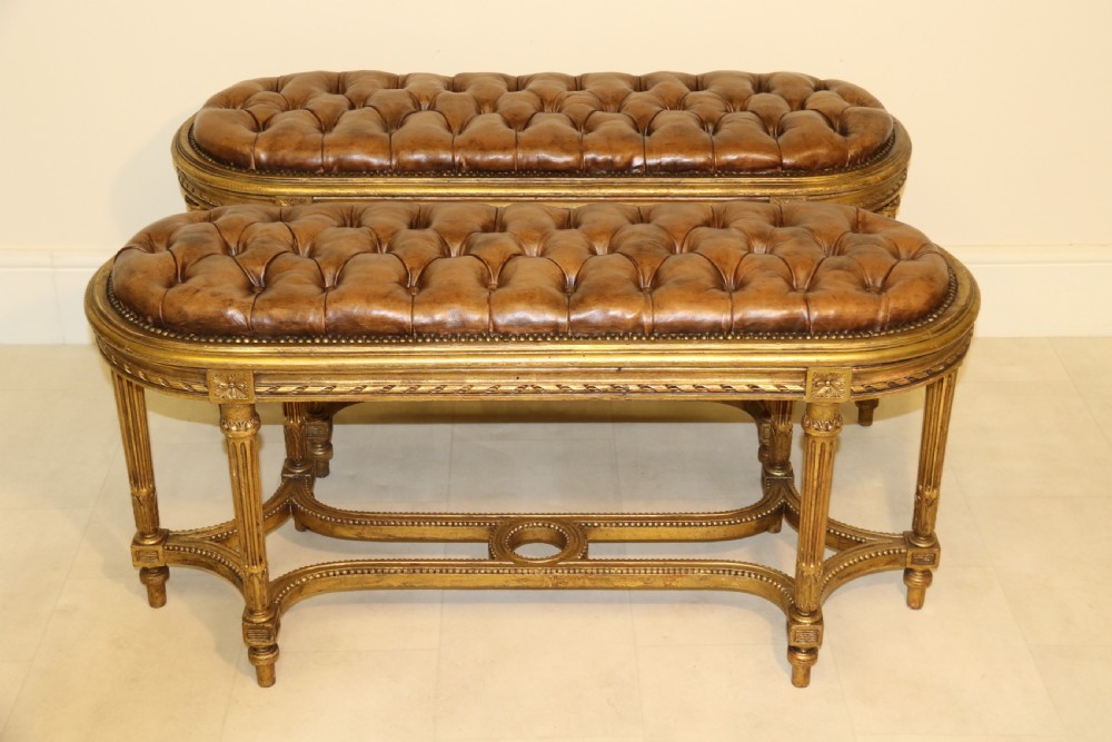Pair of 19 C French Carved Giltwood Window Seats or Stools  View XII