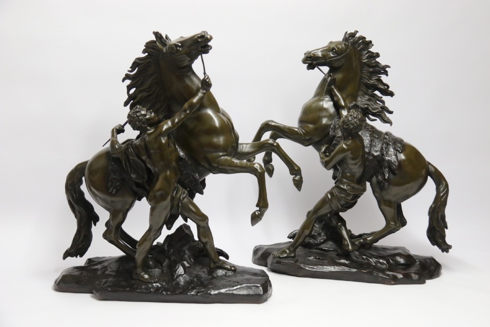 A large pair of bronze Marly Horses after Costou.
 View II