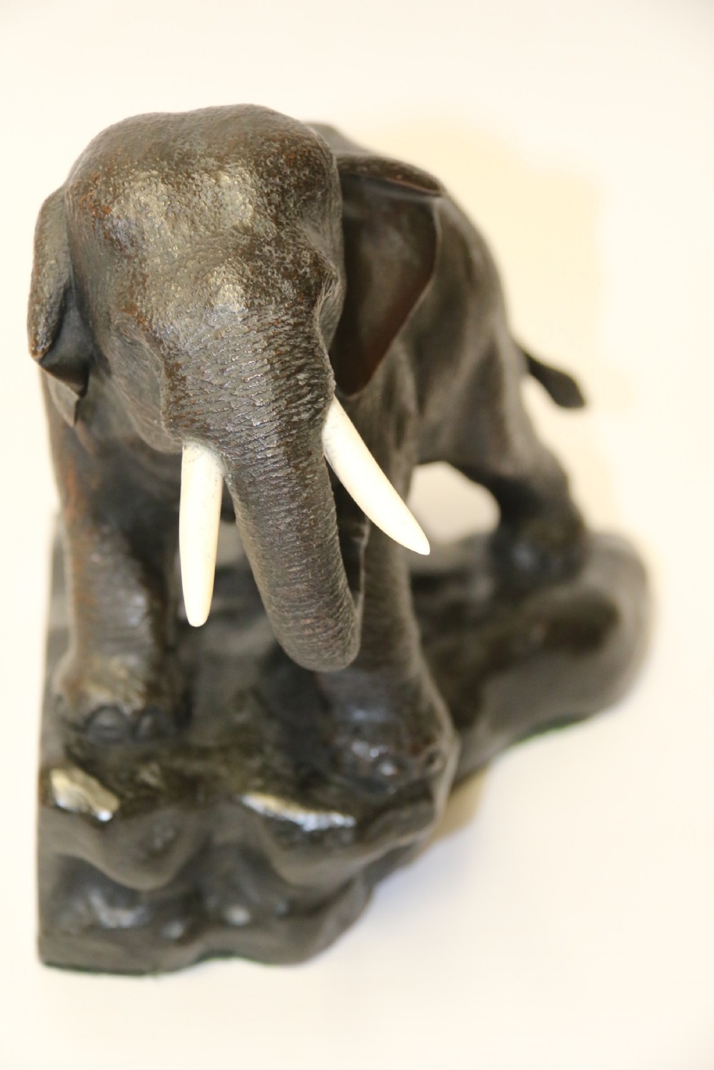 A pair of Japanese bronze elephant bookends Meiji Period, signed. View V