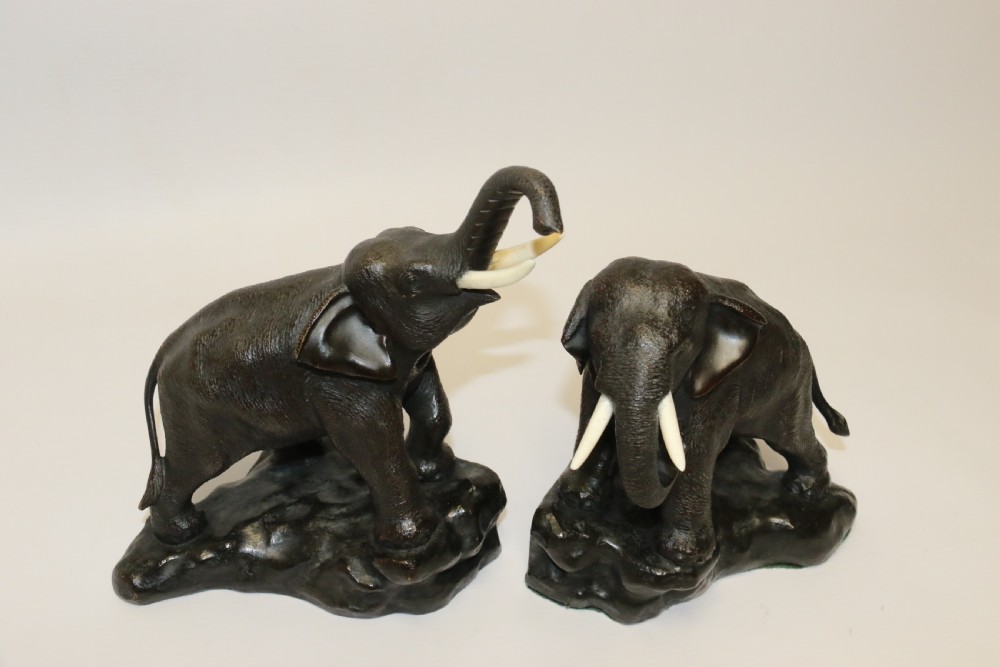 A pair of Japanese bronze elephant bookends Meiji Period, signed. View XVIII