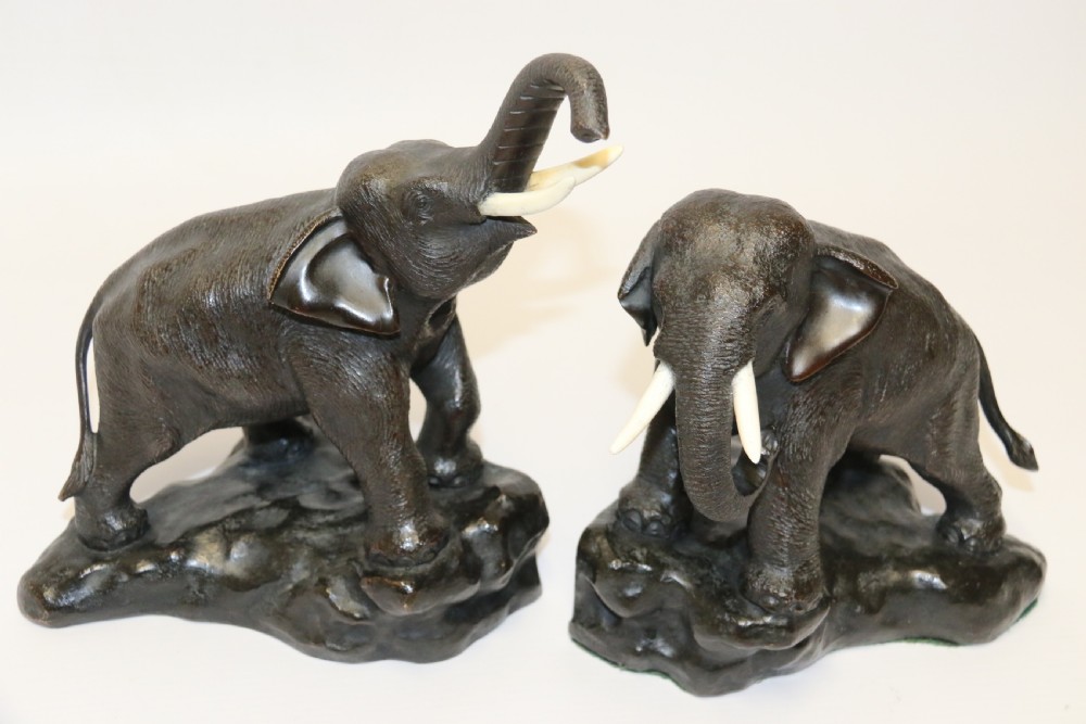 A pair of Japanese bronze elephant bookends Meiji Period, signed. View XIX