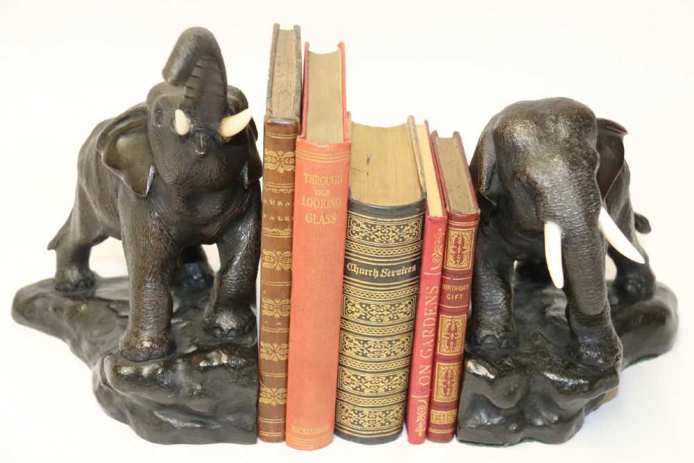 A pair of Japanese bronze elephant bookends Meiji Period, signed. View XX