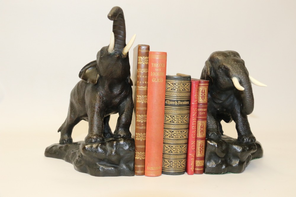 A pair of Japanese bronze elephant bookends Meiji Period, signed. View XXI