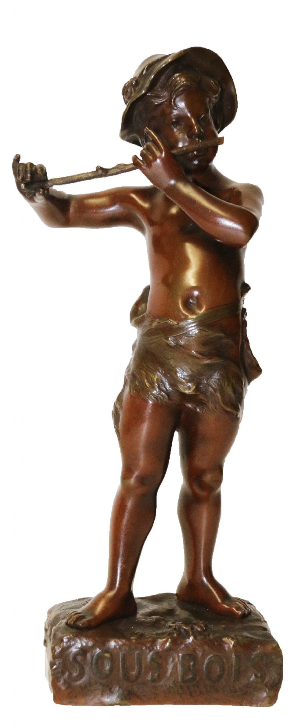 A 19th C Bronze figure of a Boy Playing a Flute, by Marcel Debut