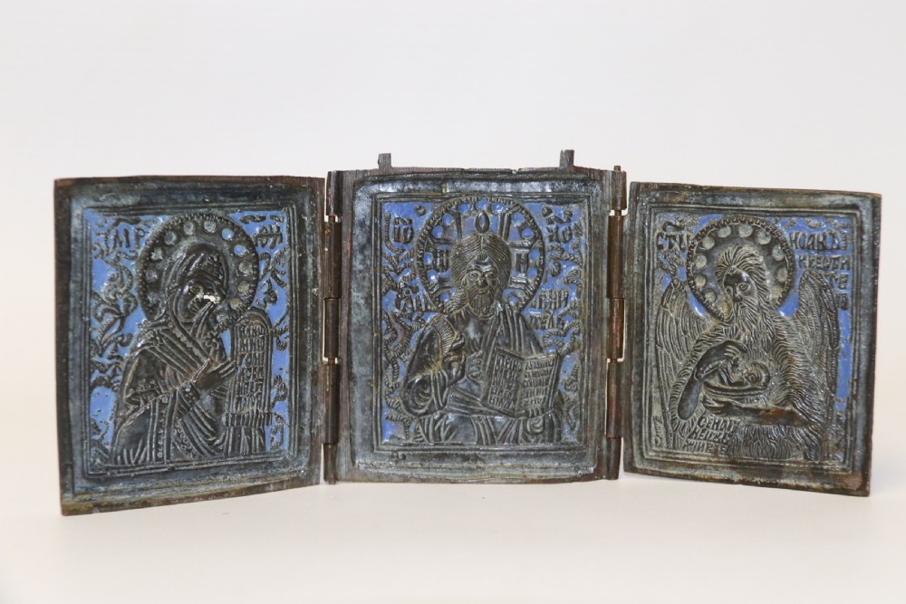 A 19th century Russian folding bronze and enamel icon View IV