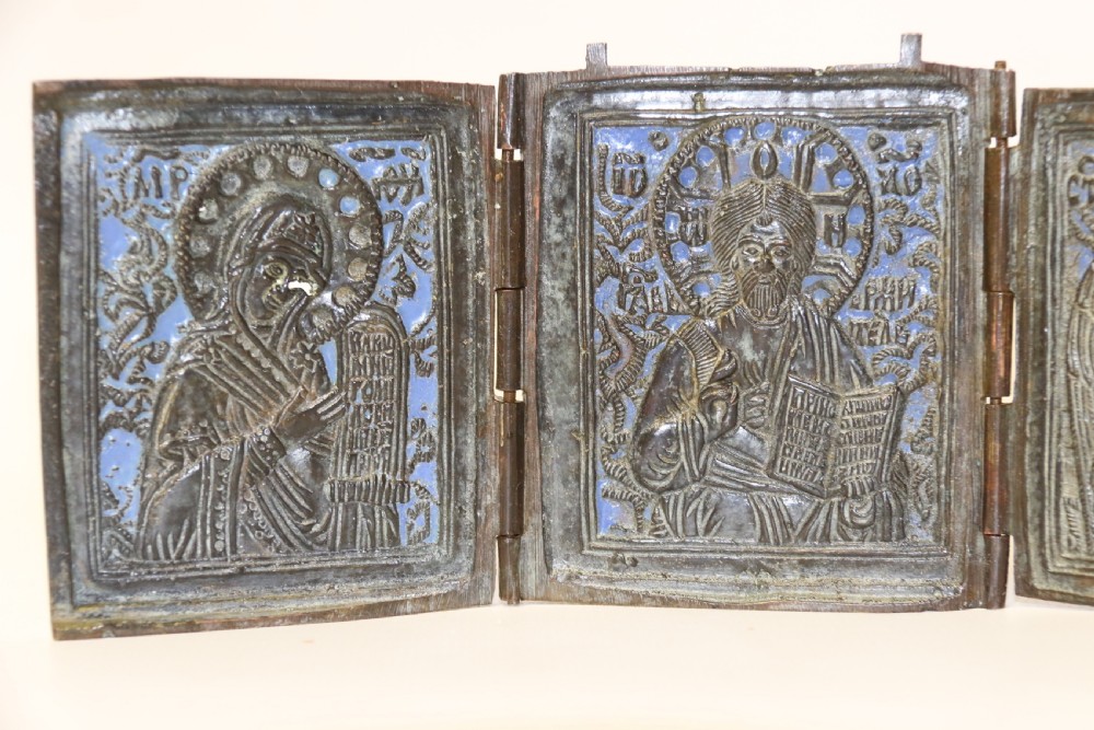 A 19th century Russian folding bronze and enamel icon View V