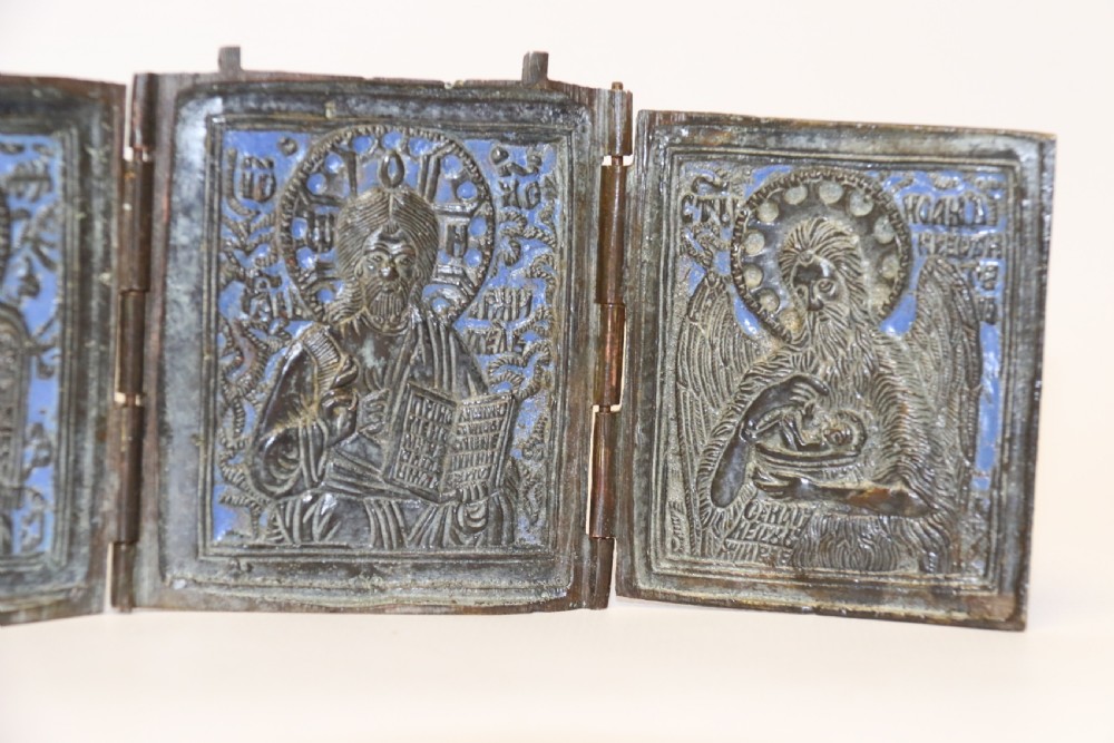 A 19th century Russian folding bronze and enamel icon View VI
