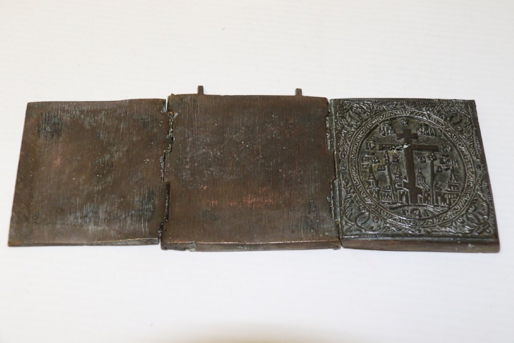 A 19th century Russian folding bronze and enamel icon View XI