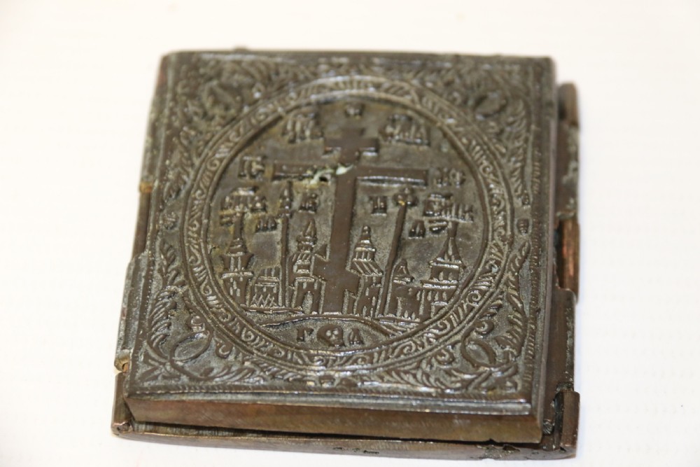 A 19th century Russian folding bronze and enamel icon View XIII