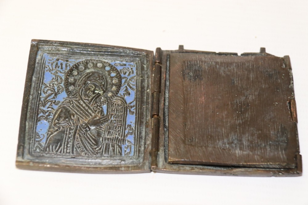 A 19th century Russian folding bronze and enamel icon View XIV