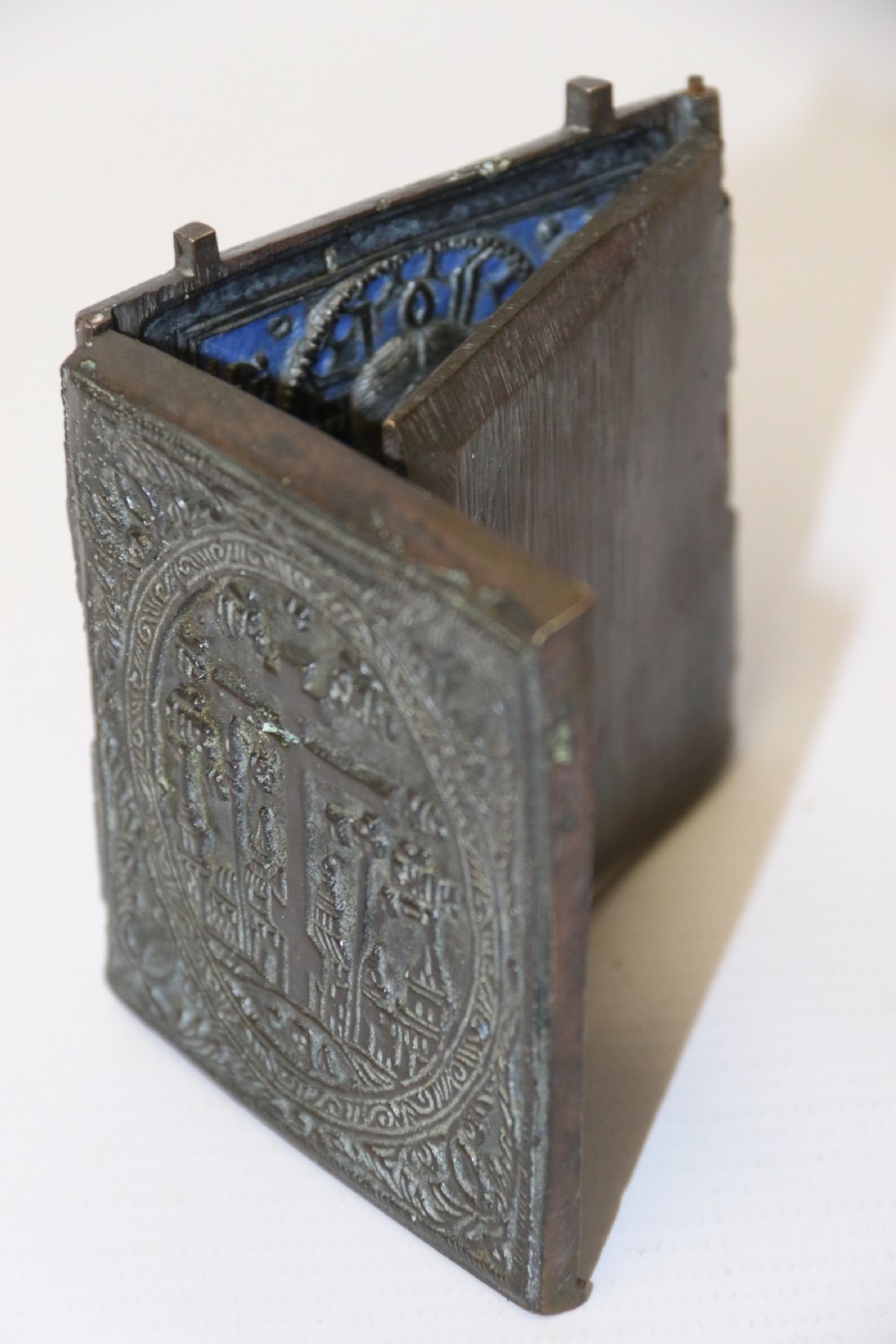 A 19th century Russian folding bronze and enamel icon View XV