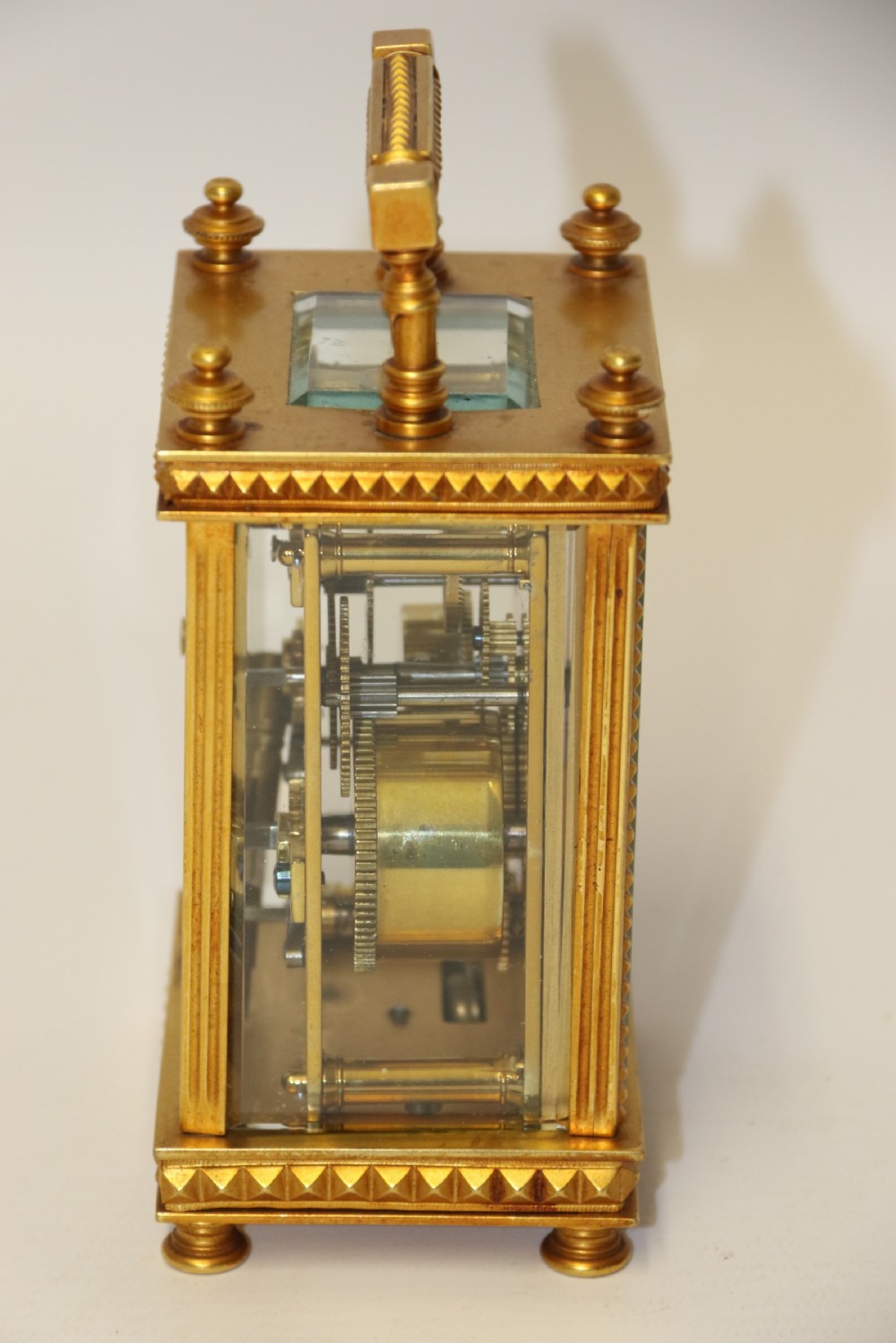 A superb late 19th C Gilt Brass Carriage clock with an Alarm View II