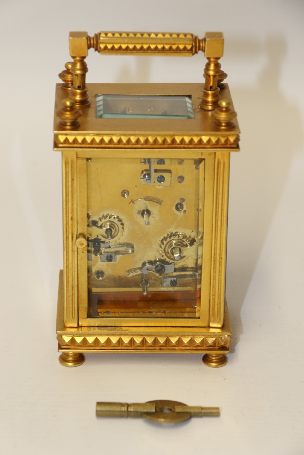 A superb late 19th C Gilt Brass Carriage clock with an Alarm View III