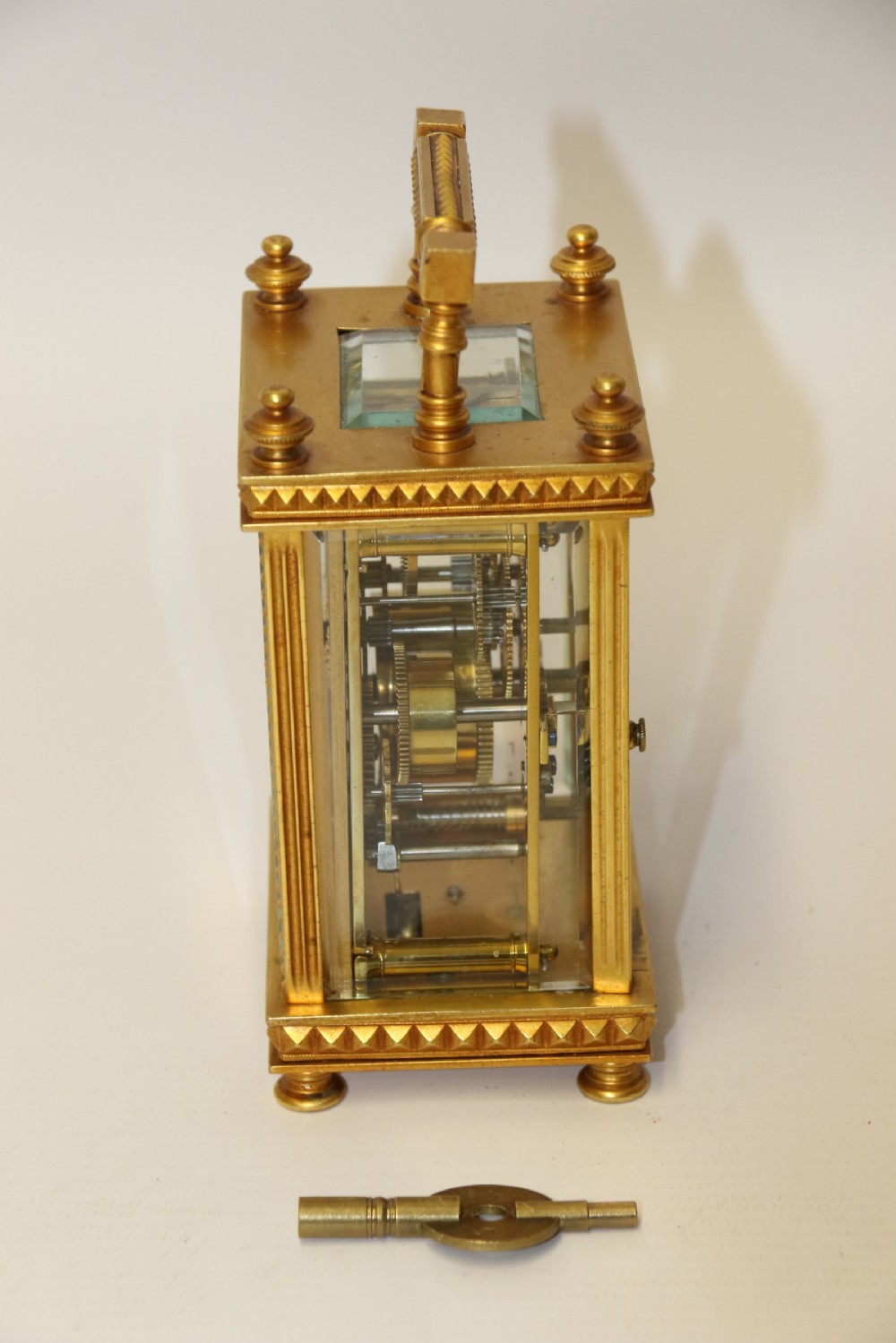 A superb late 19th C Gilt Brass Carriage clock with an Alarm View IV