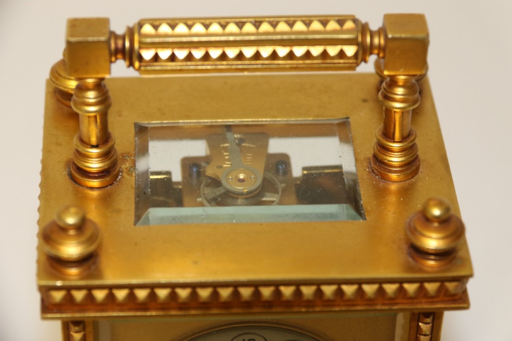 A superb late 19th C Gilt Brass Carriage clock with an Alarm View VII