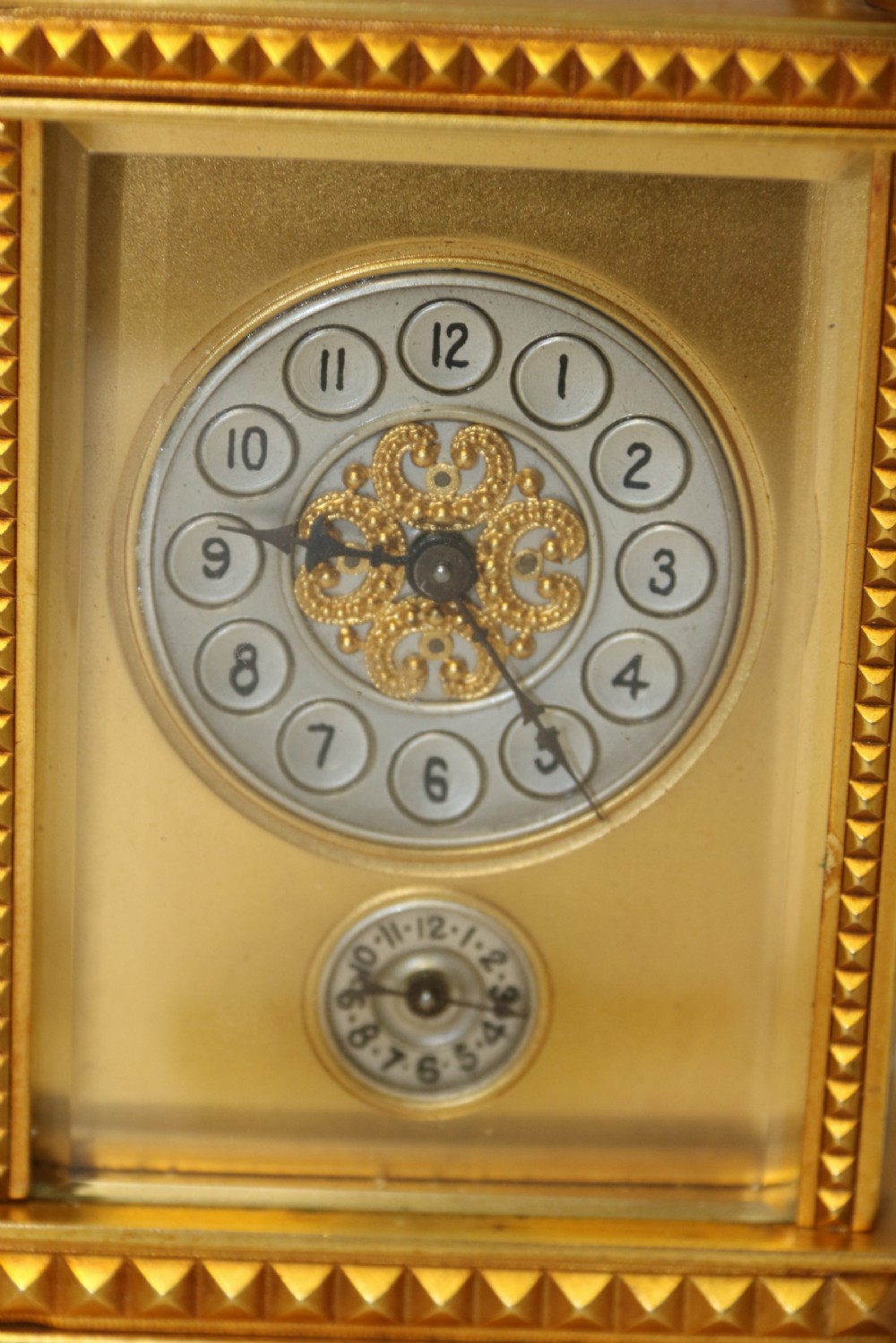 A superb late 19th C Gilt Brass Carriage clock with an Alarm View VIII