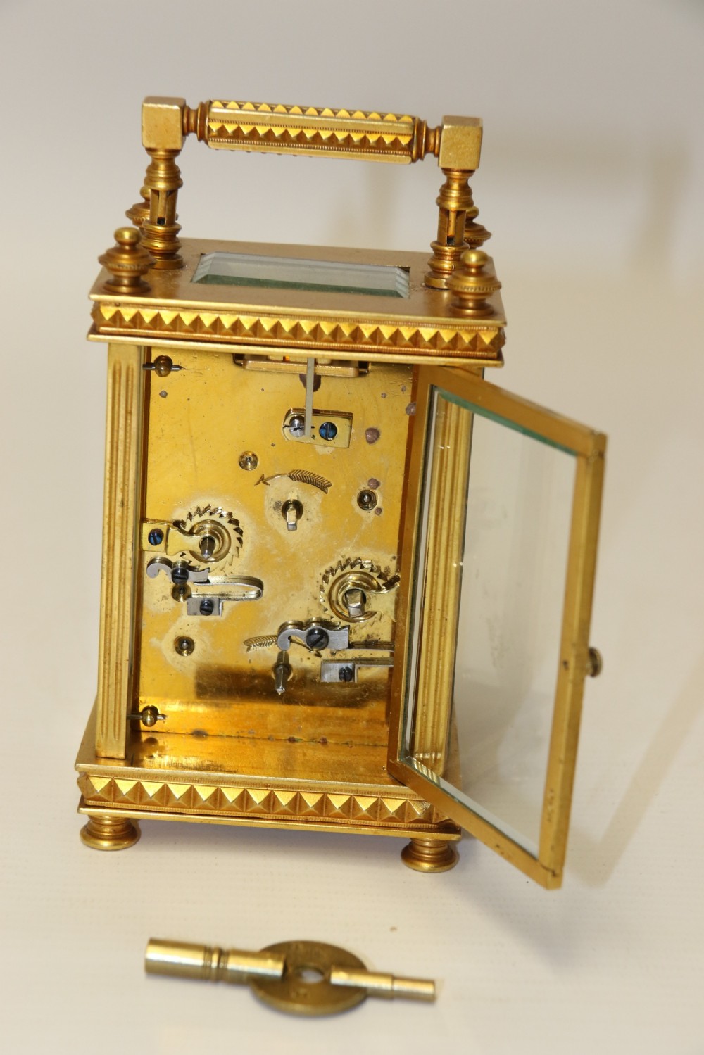 A superb late 19th C Gilt Brass Carriage clock with an Alarm View IX