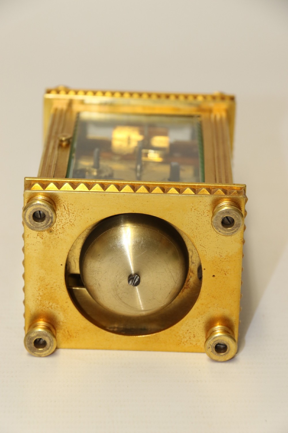 A superb late 19th C Gilt Brass Carriage clock with an Alarm View X