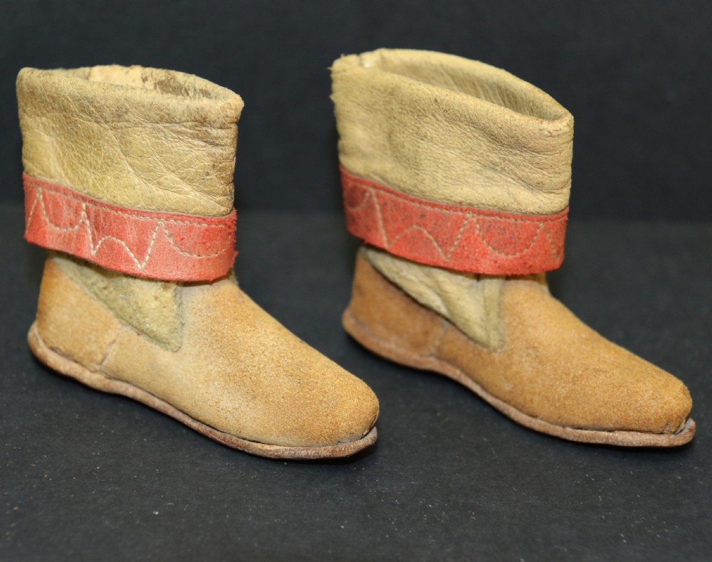 19th C Leather North American Indian Miniature Moccasins 