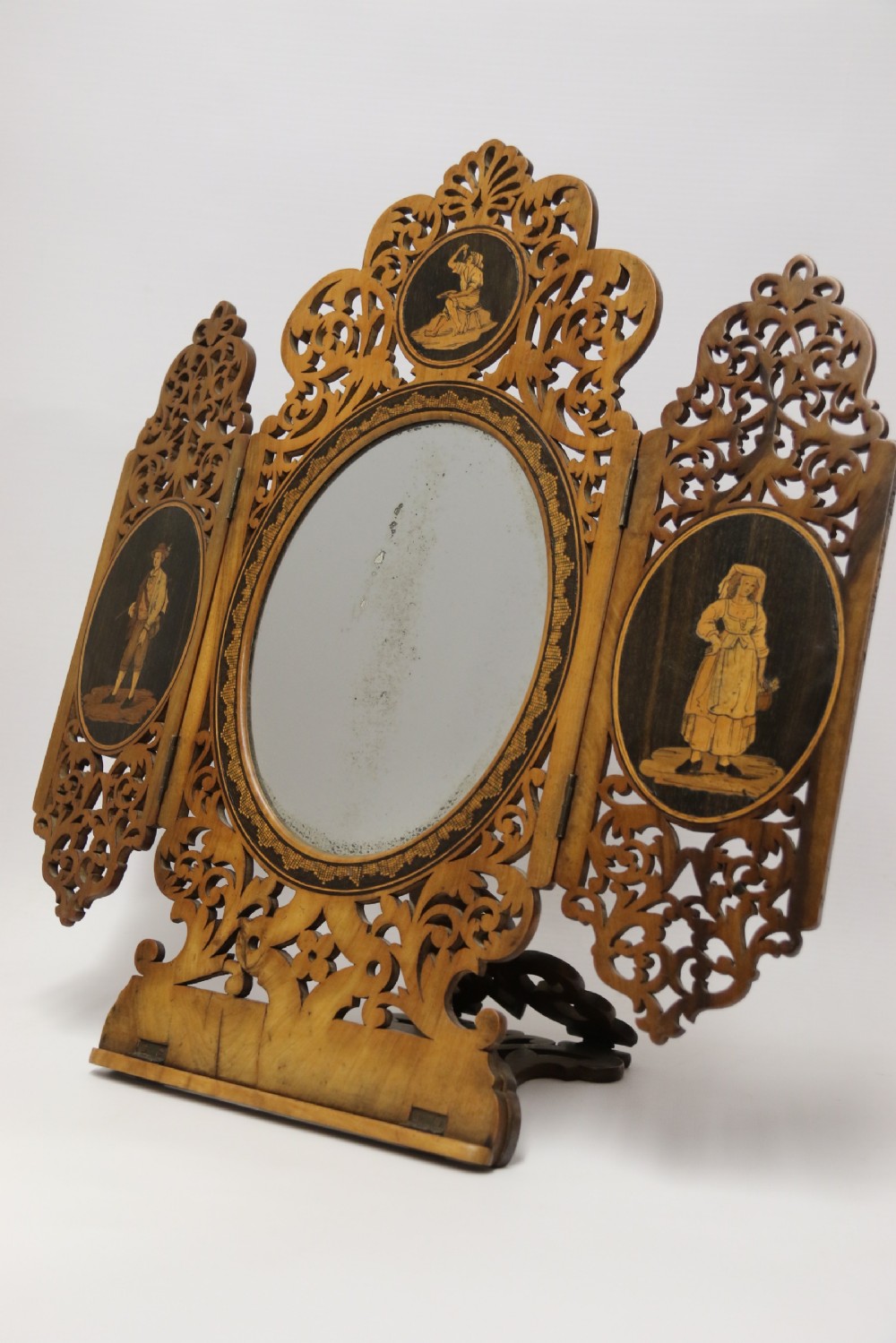 A Fine Grand Tour Italian Sorrento Ware Marquetry  Adjustable Mirror View XVI