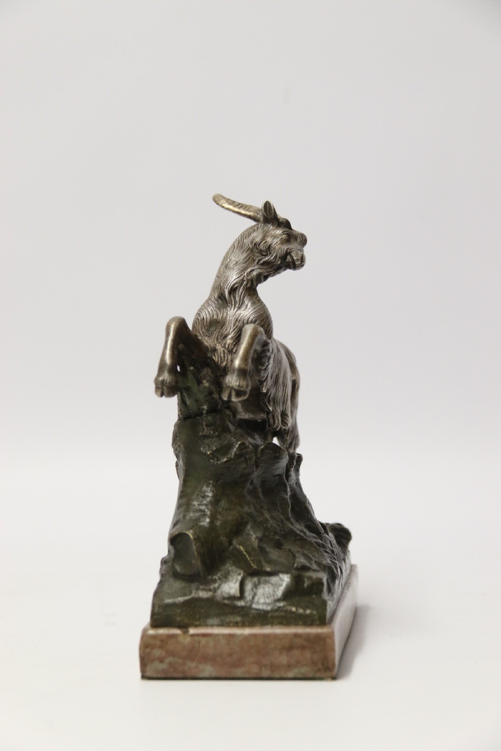 A mid 19th Century Silvered Bronze Study of  a Goat.  View III