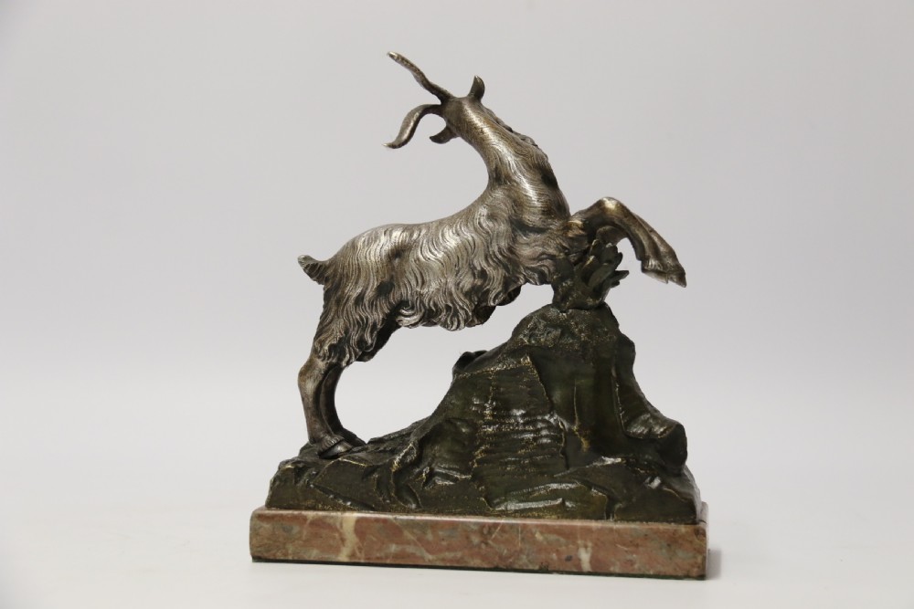 A mid 19th Century Silvered Bronze Study of  a Goat.  View V