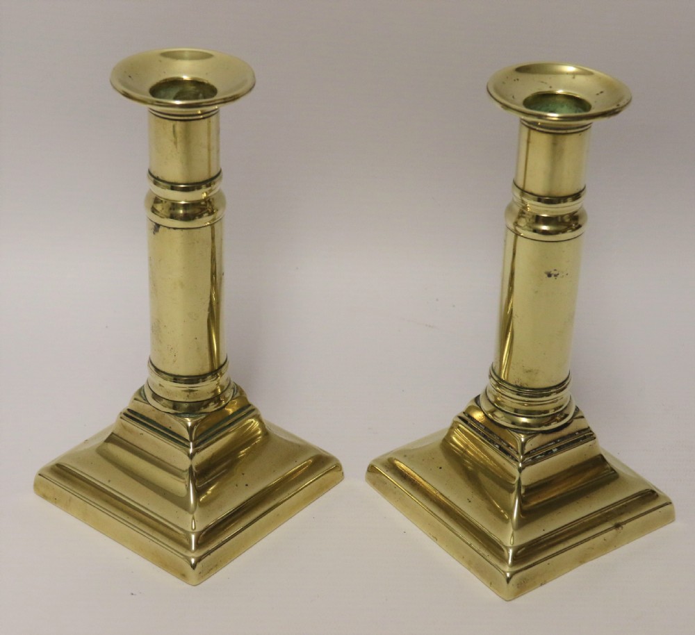 A Pair of Rare English Georgian Telescopic Brass Candlesticks View II